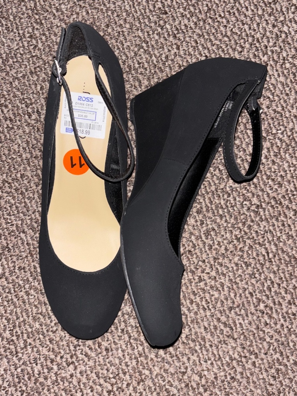 Me Too Women's Black Suede Wedge Heels Size 11 Ankle Strap Buckle Closure Shoes